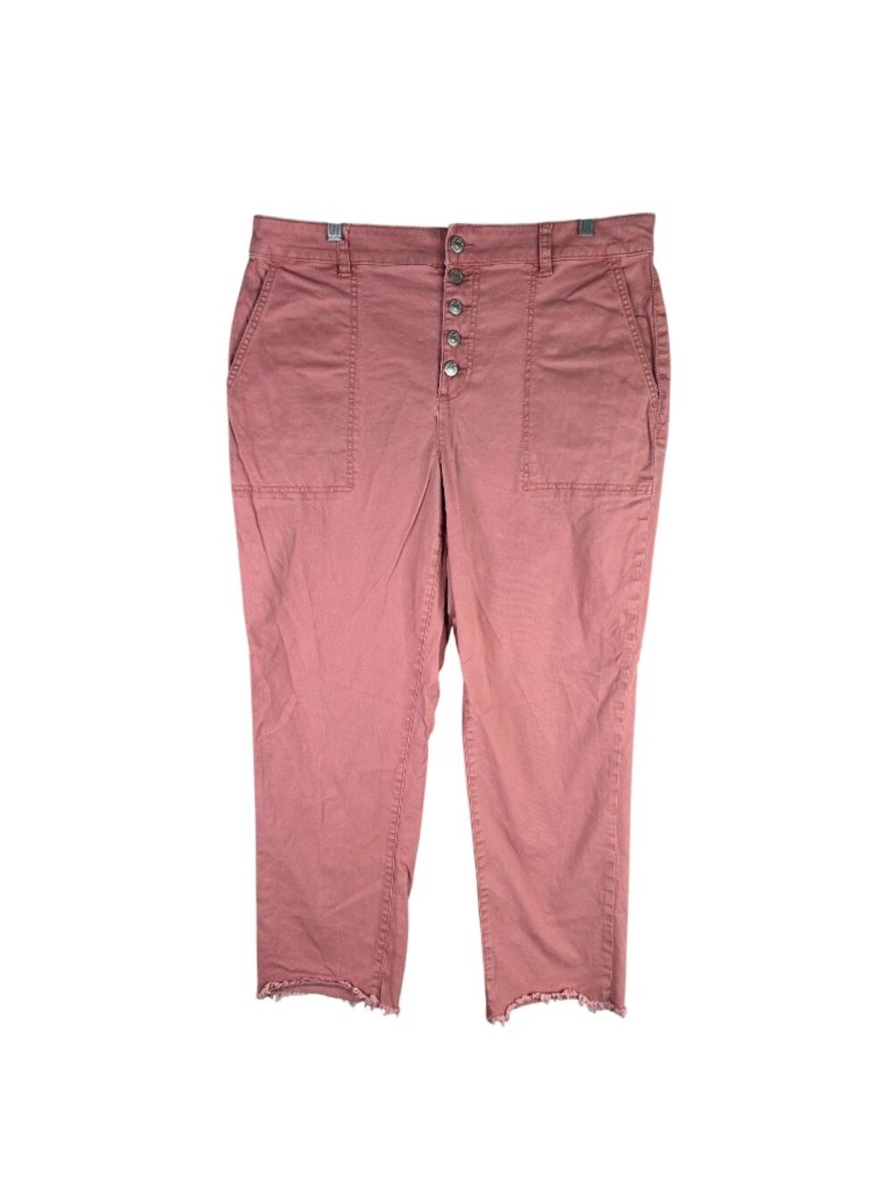 Womens Loft Pink High-Waist Button Fly Ankle Pants Frayed Hem Cotton Blend 14